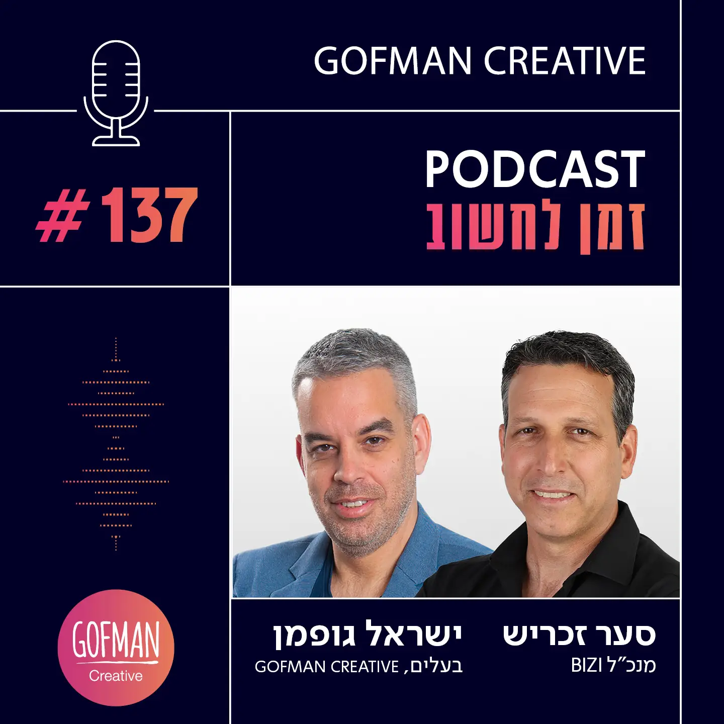 'זמן לחשוב' | ישראל גופמן וסער זכריש | #137פרק נוסף בפודקאסט 'זמן לחשוב' עם ישראל גופמן וסער זכריש, מנכ"ל  bizi, על הקשיים איתם מתמודדים בעלי העסקים הקטנים במצב הנוכחי בשוק והאלטרנטיבות שעומדות לרשותם.זכריש פירט על מסלולי הריביות שגובים בבנקים, כיצד הבנק מגדר את הסיכונים שלו, ומסביר על המהפכה הדיגטלית שעובר תחום הפיננסים, ובתוך זה על הקמת bizi, והאלטרנטיבה הנוחה שהיא מציעה עבור בעלי עסקים בבואם לבקש אשראי.הקליקו להאזנה לפרק המלא >